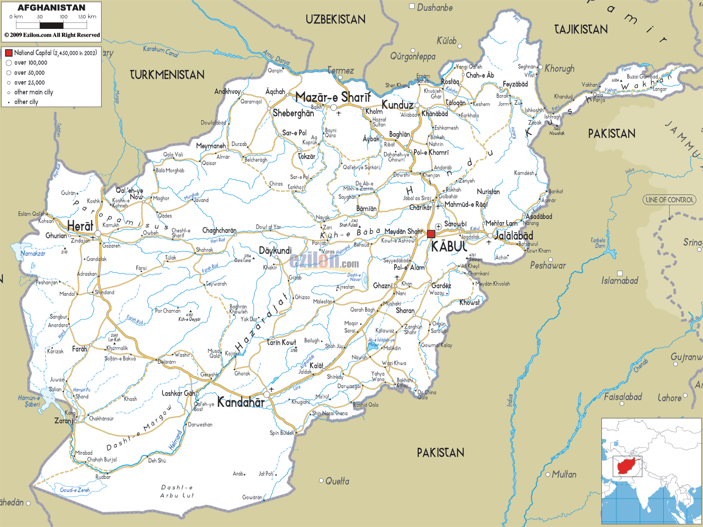 Detailed Clear Large Road Map of Afghanistan - Ezilon Maps