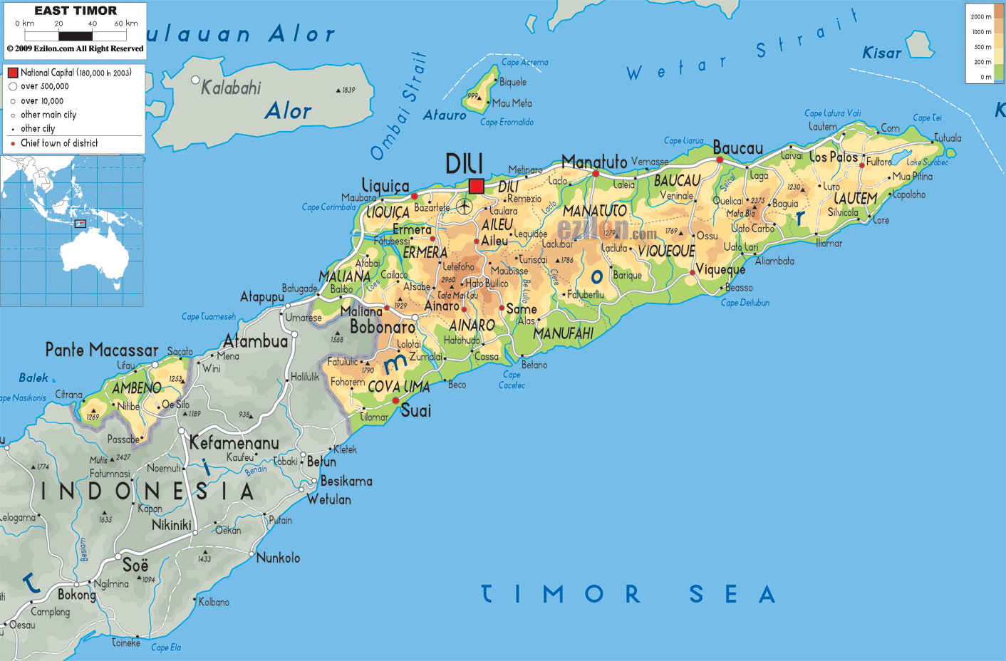 Physical Map  of East Timor  Ezilon Maps 