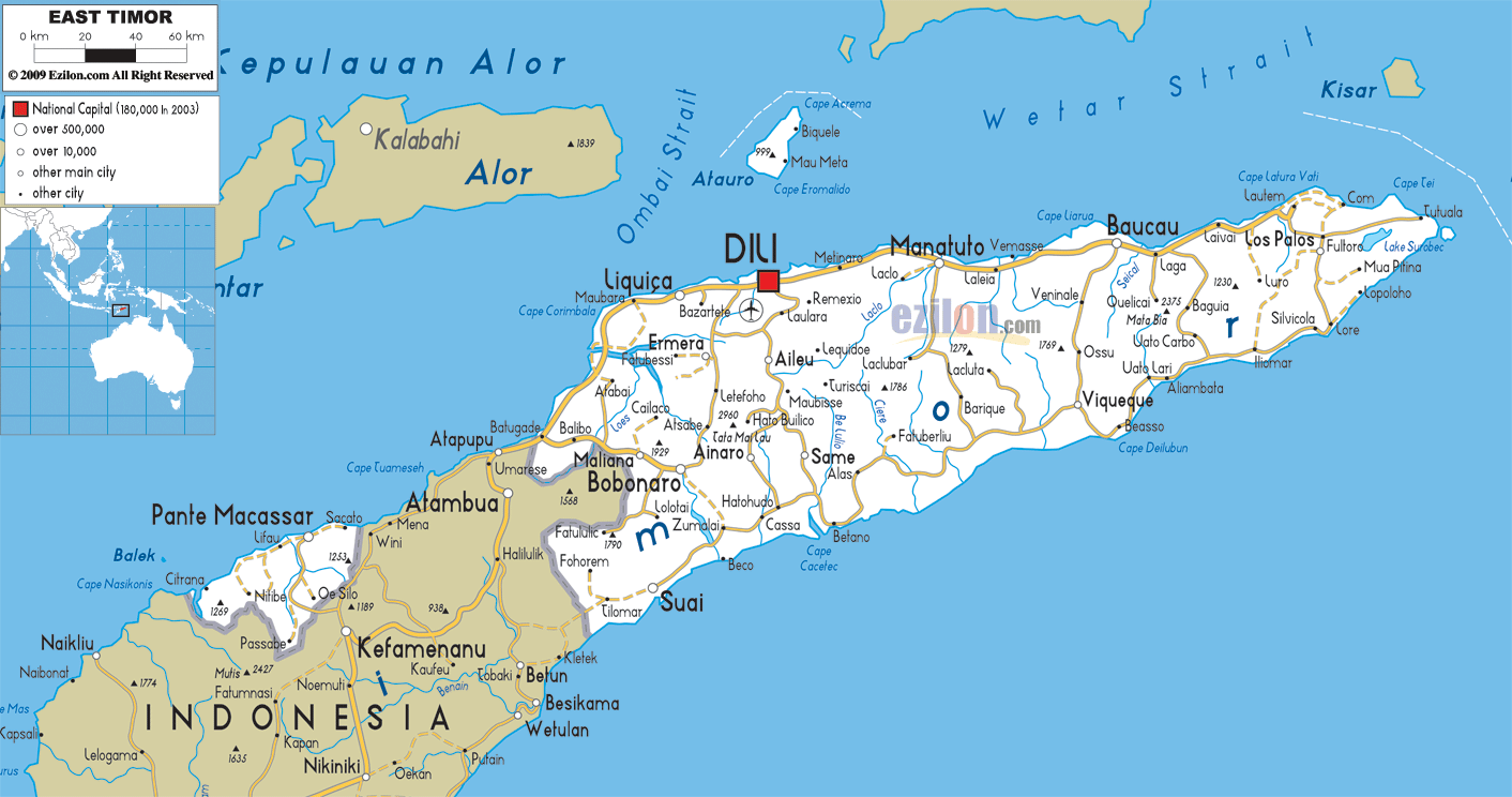 Detailed Clear Large Road Map of East Timor Ezilon Maps