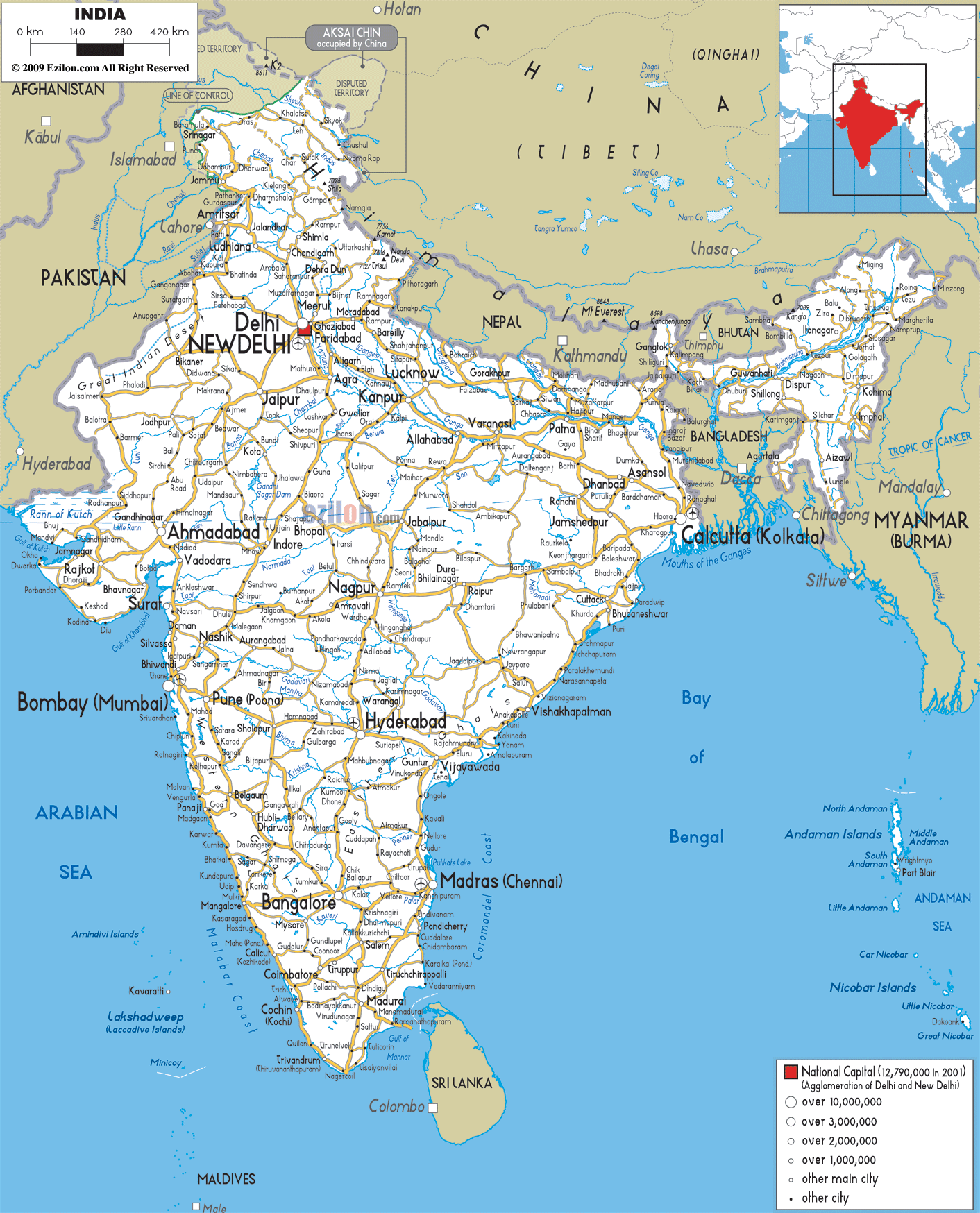 Detailed Clear Large Road Map Of India Ezilon Maps