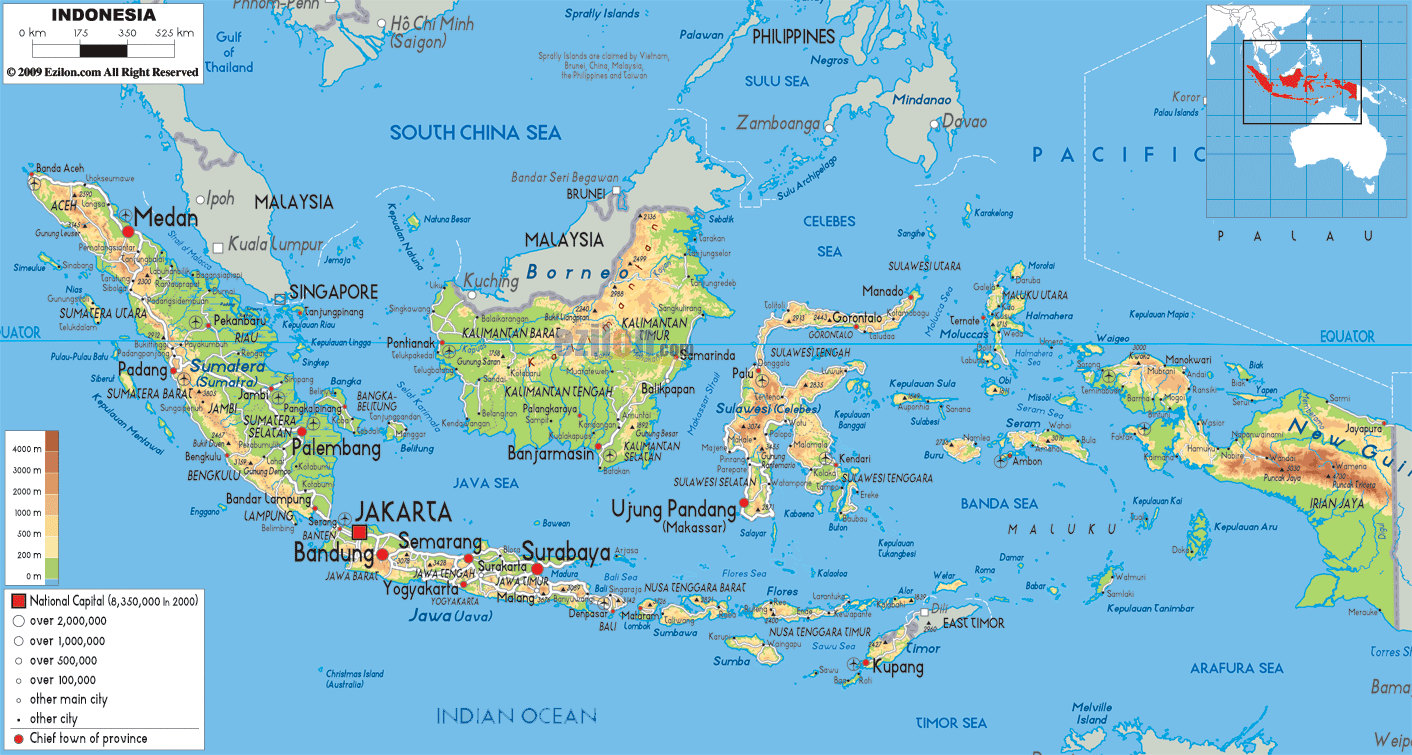Physical Map  of Indonesia  Ezilon Maps 