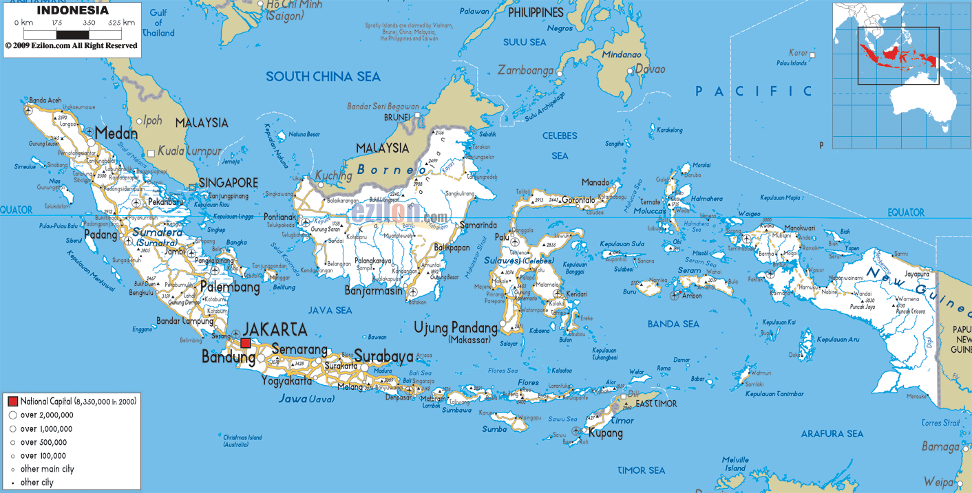 Detailed Clear Large Road Map  of Indonesia Ezilon Maps