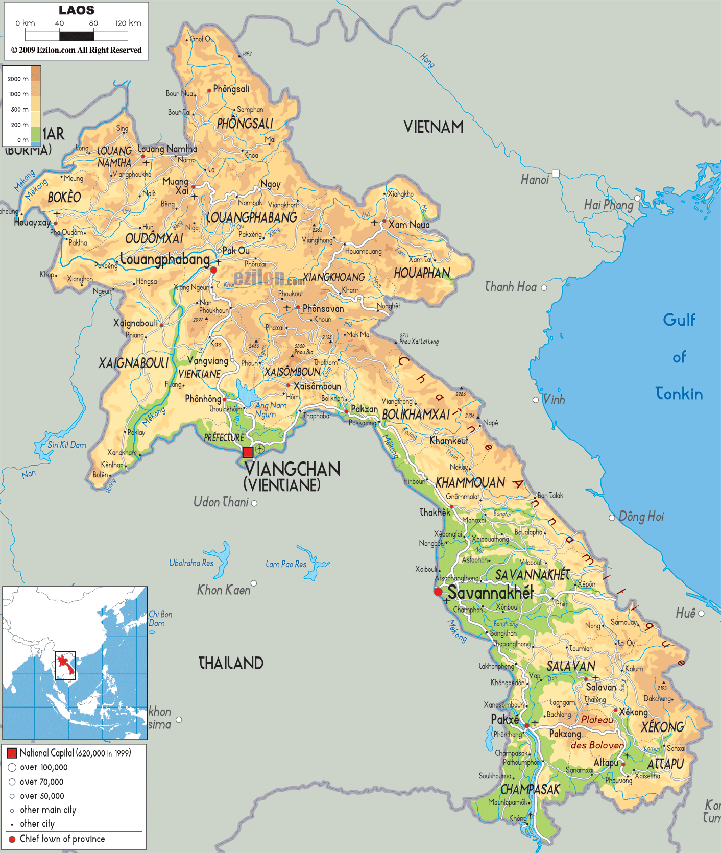 Laos Physical Map 