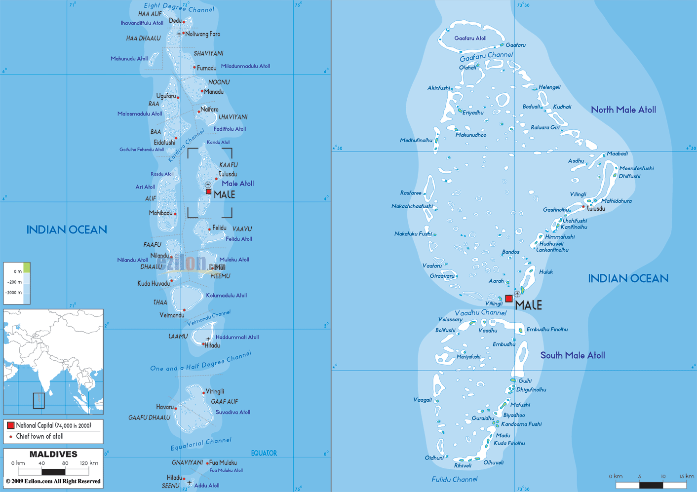 Maldives physical map