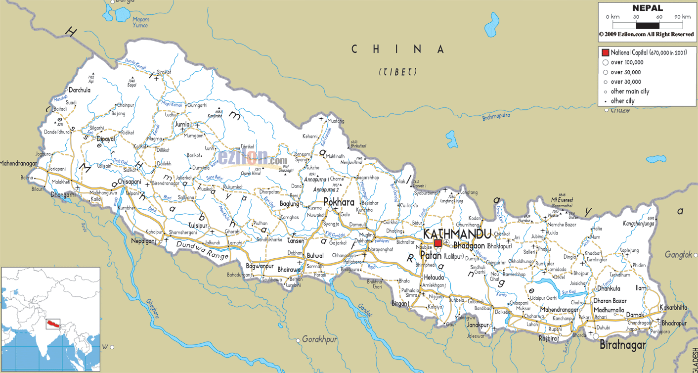 Detailed Clear Large Road Map of Nepal - Ezilon Maps