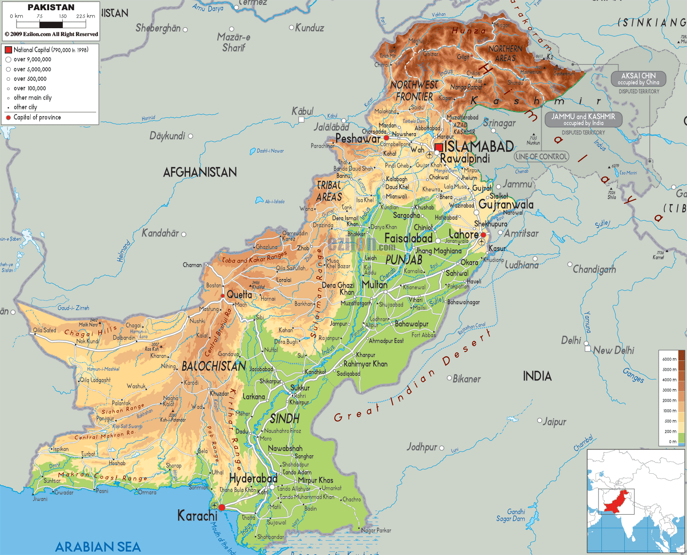Physical Map of Pakistan - Ezilon Maps