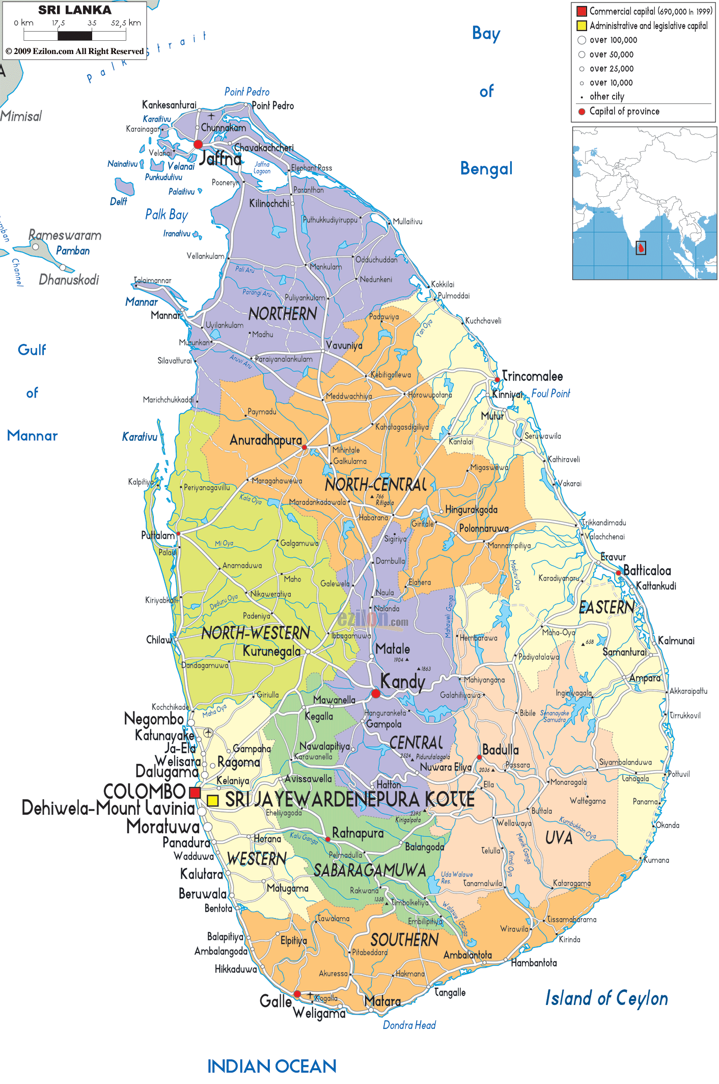 Detailed Political Map of Sri Lanka - Ezilon Maps