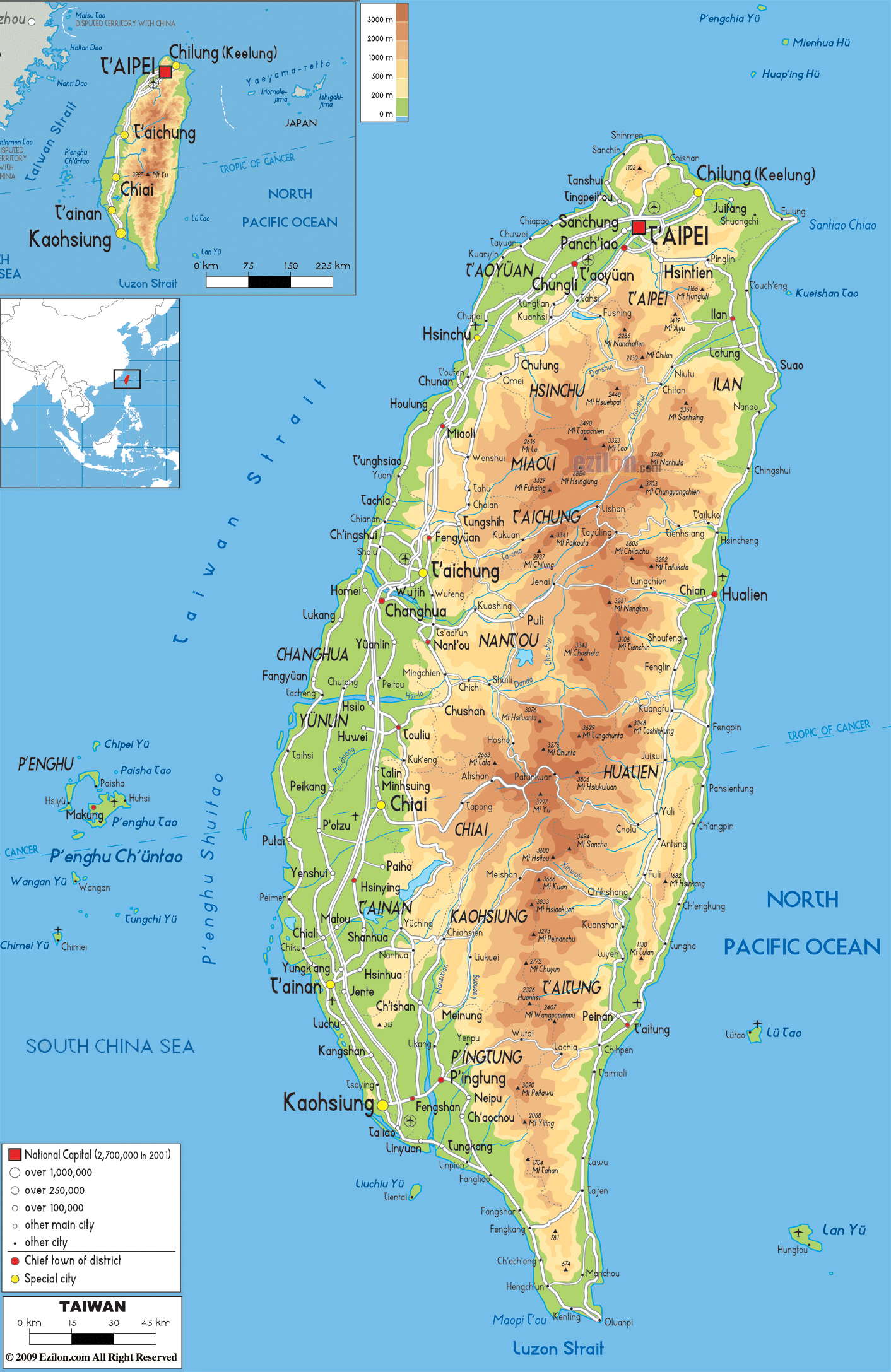 physical-map-of-taiwan-ezilon-maps