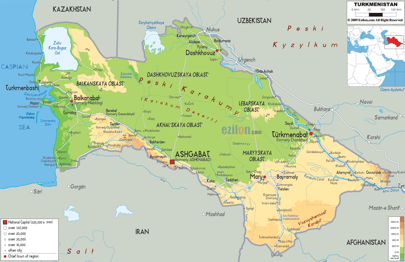 Physical Map Of Turkmenistan Ezilon Maps
