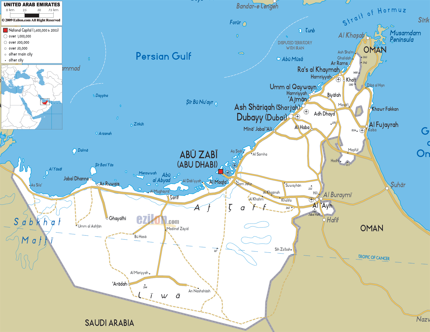Detailed Clear Large Road Map Of United Arab Emirates - Ezilon Maps A60