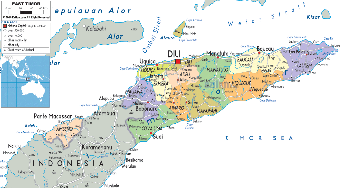 Political Map  of East Timor  Ezilon Maps 