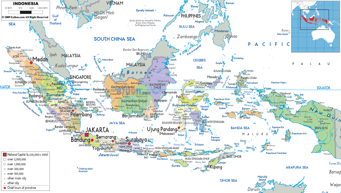 Detailed Political Map  of Indonesia  Ezilon Maps 