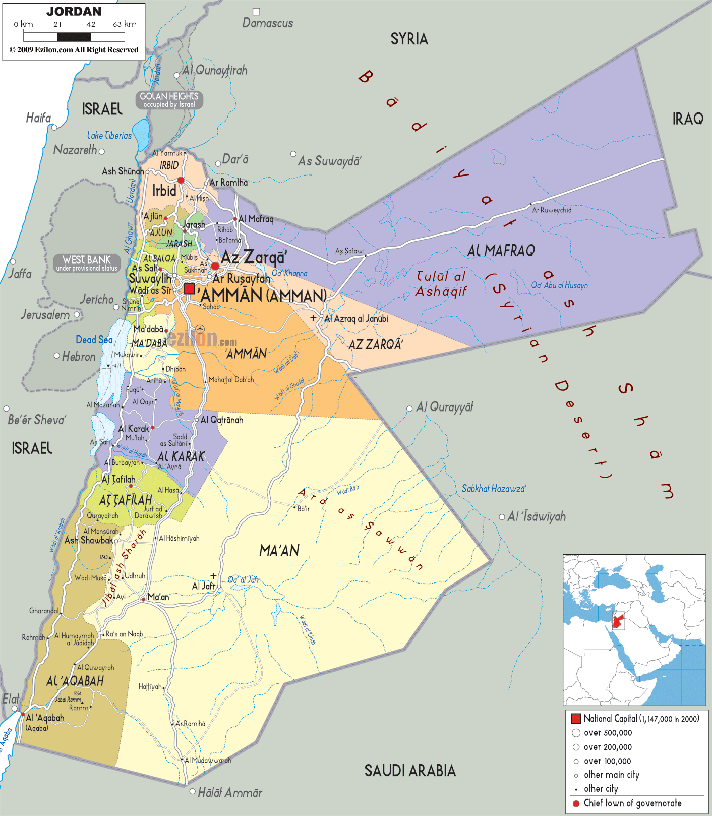 political map of Jordan