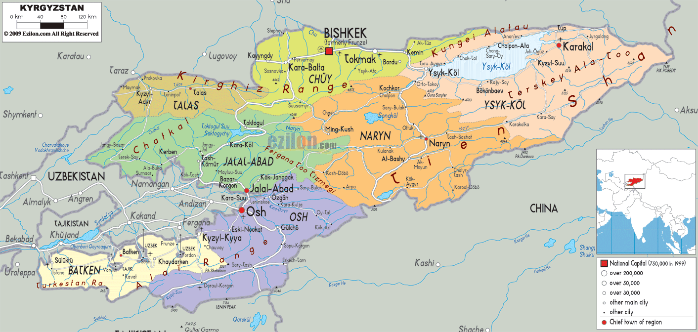 political map of Kyrgystan