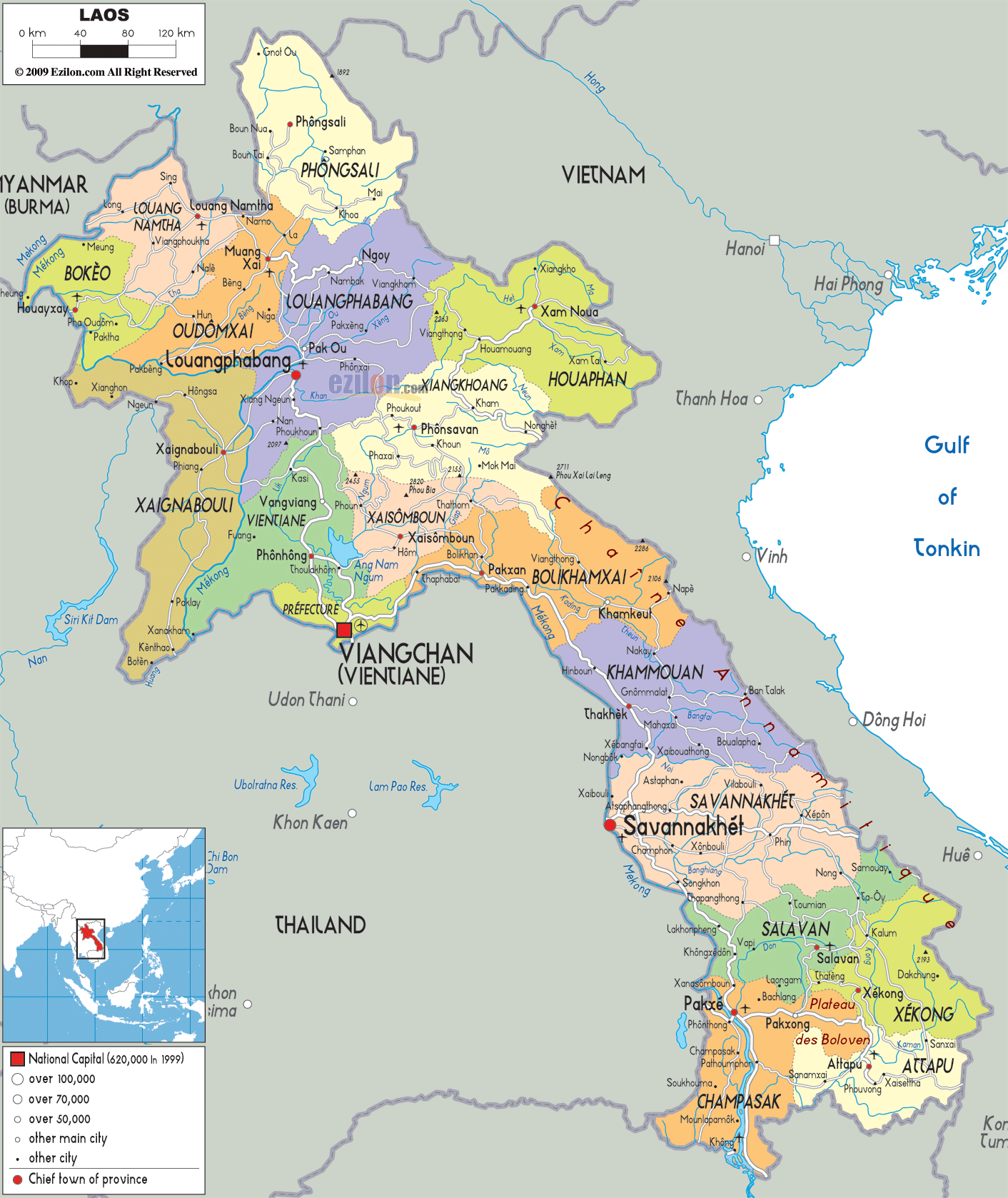 Detailed Political Map Of Laos Ezilon Maps