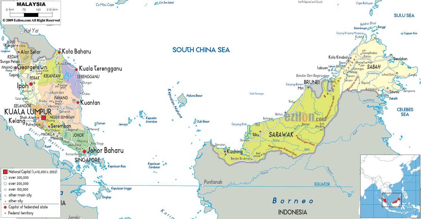 Detailed Political Map of Malaysia - Ezilon Maps