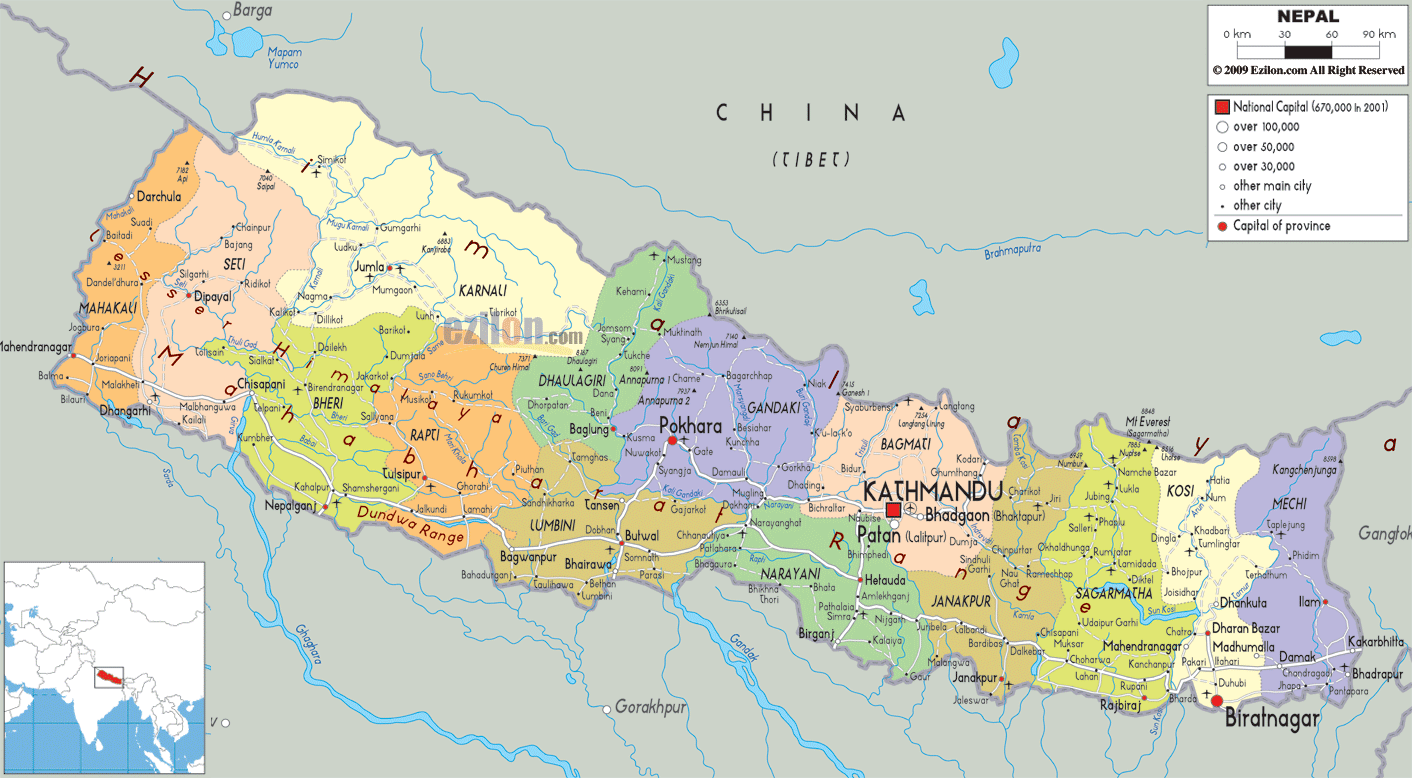 Detailed Political Map Of Nepal Ezilon Maps