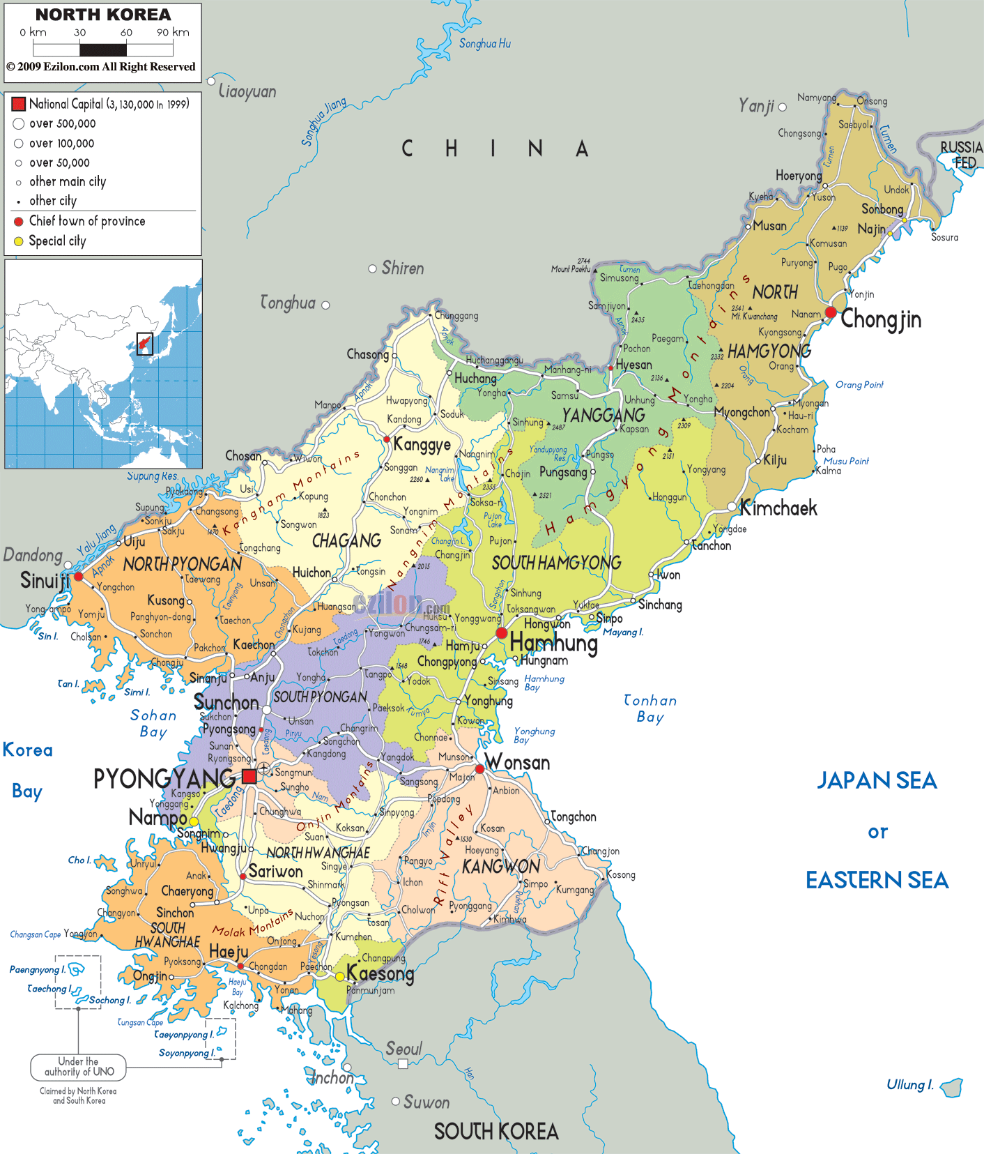 Detailed Political Map of North Korea - Ezilon Maps