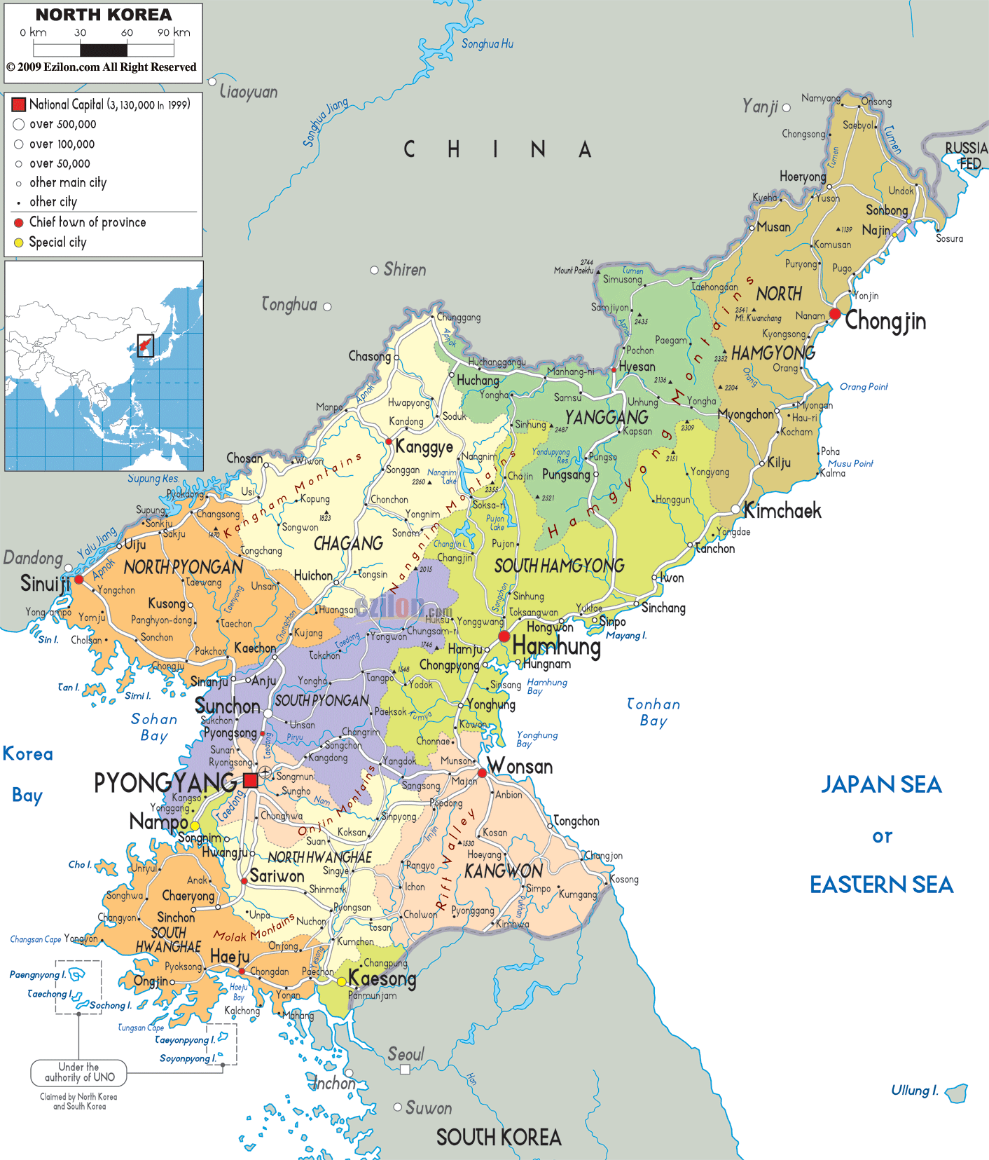 Detailed Political Map of North Korea  Ezilon Maps