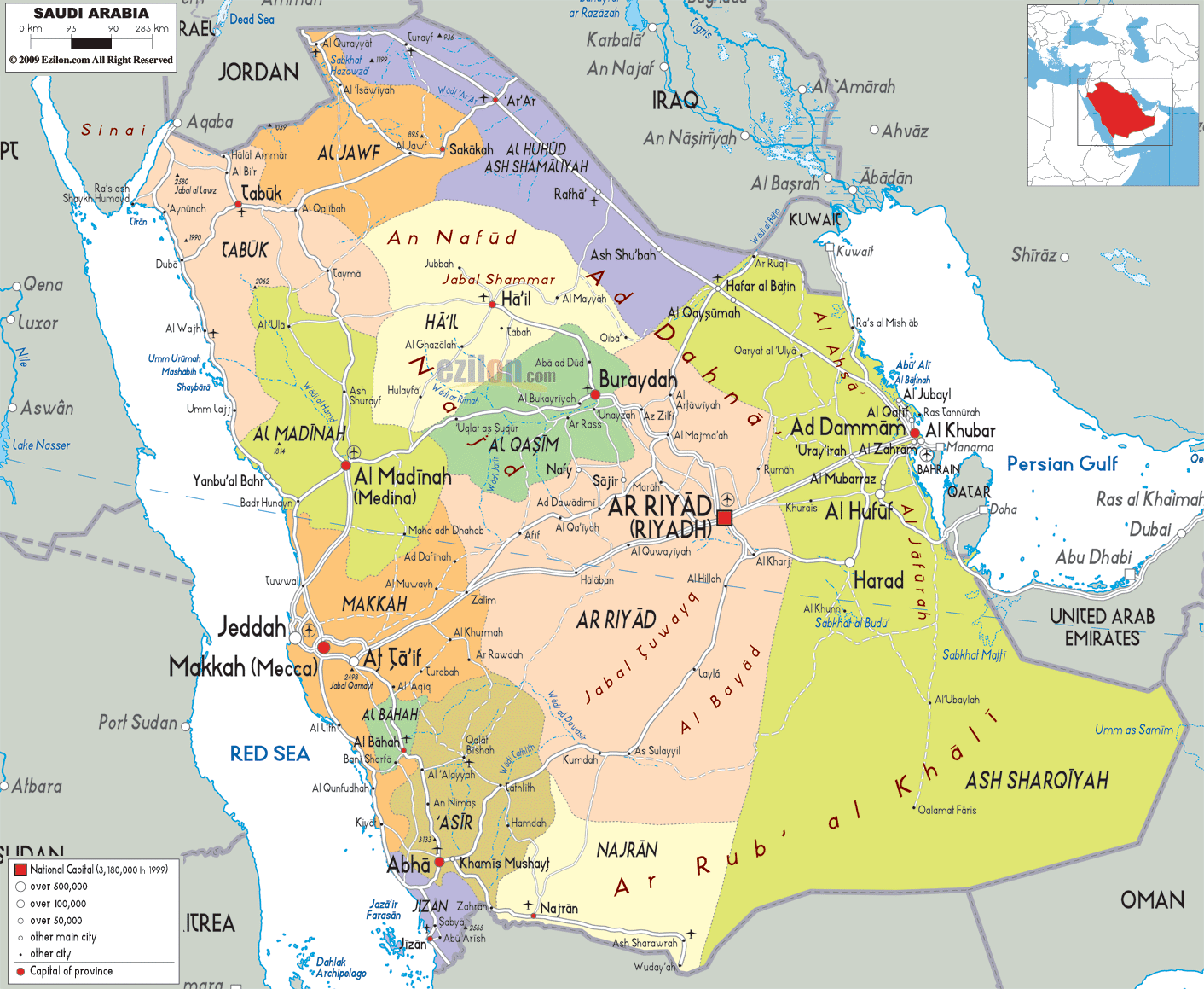 Detailed Political Map Of Saudi Arabia Ezilon Maps