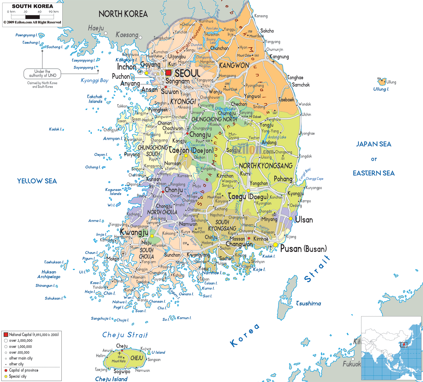 political map of South Kore