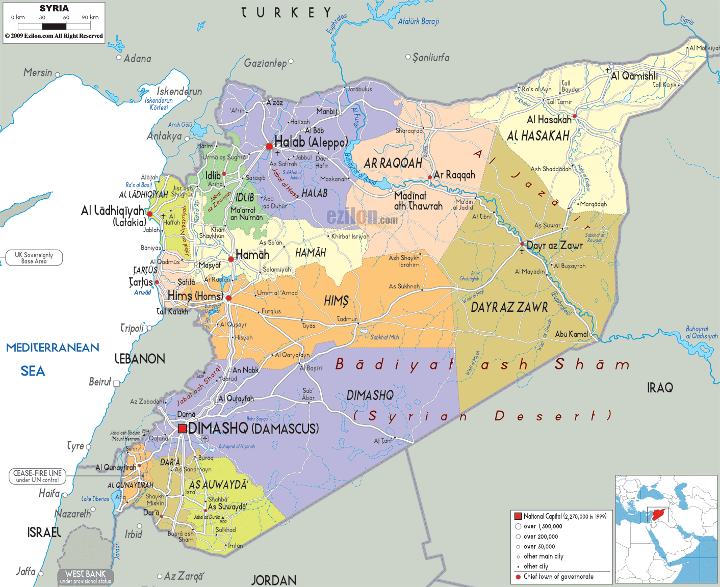 Detailed Political Map of Syria - Ezilon Maps