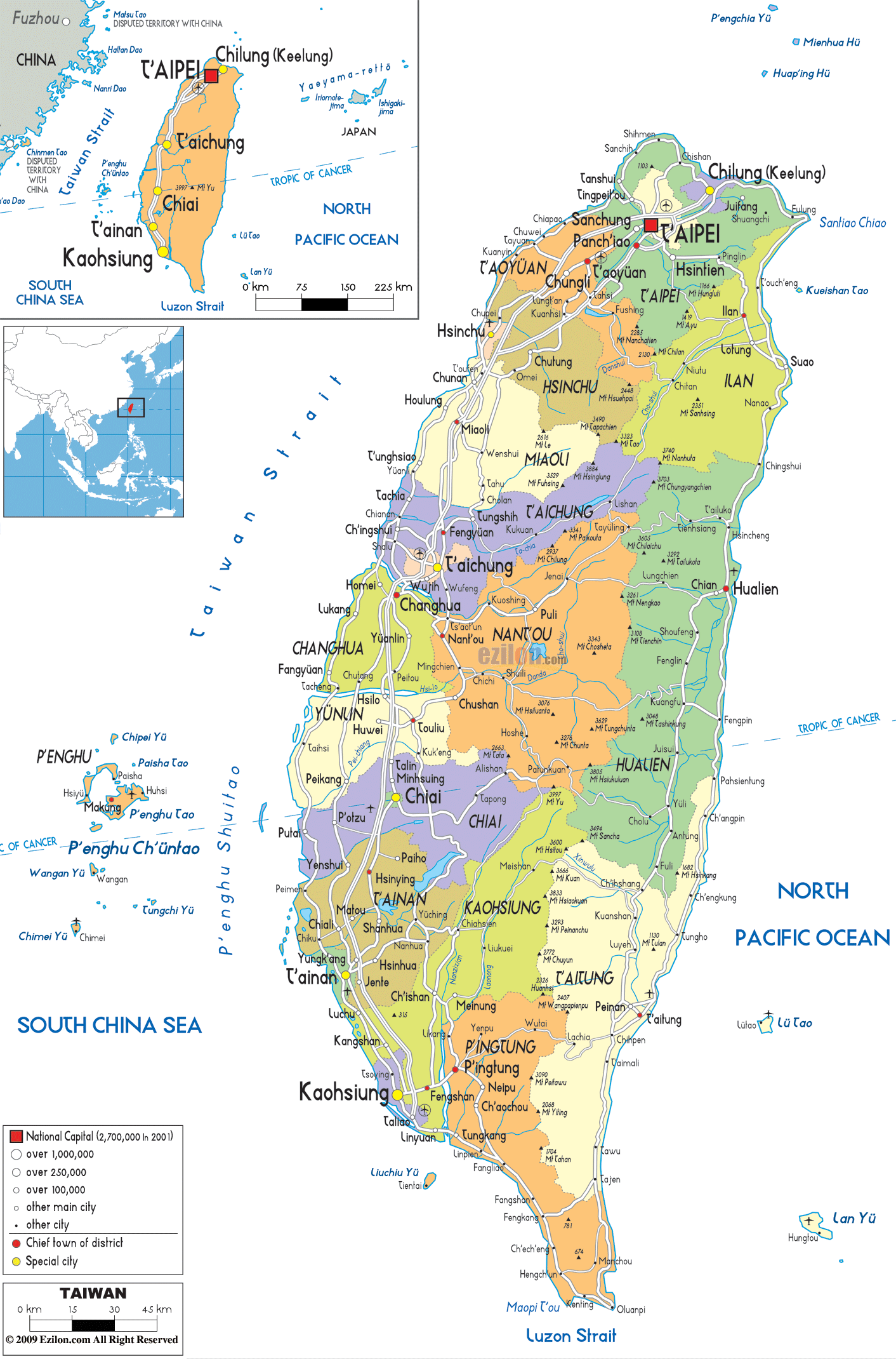 Detailed Political Map Of Taiwan Ezilon Maps