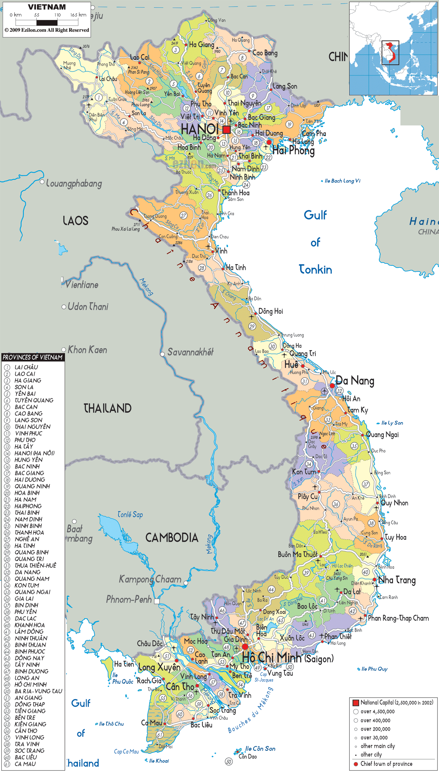 Map Of Vietnam With Cities And Towns Ezilon Maps