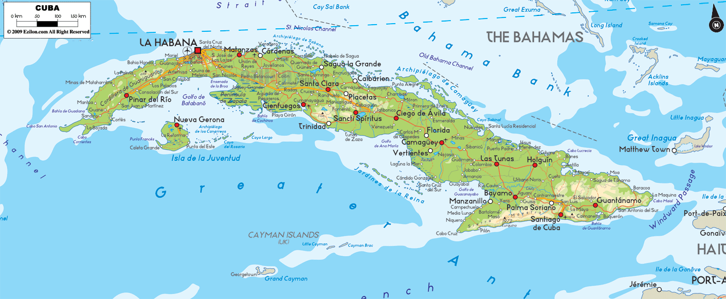 Physical Map of Cuba - Ezilon Maps