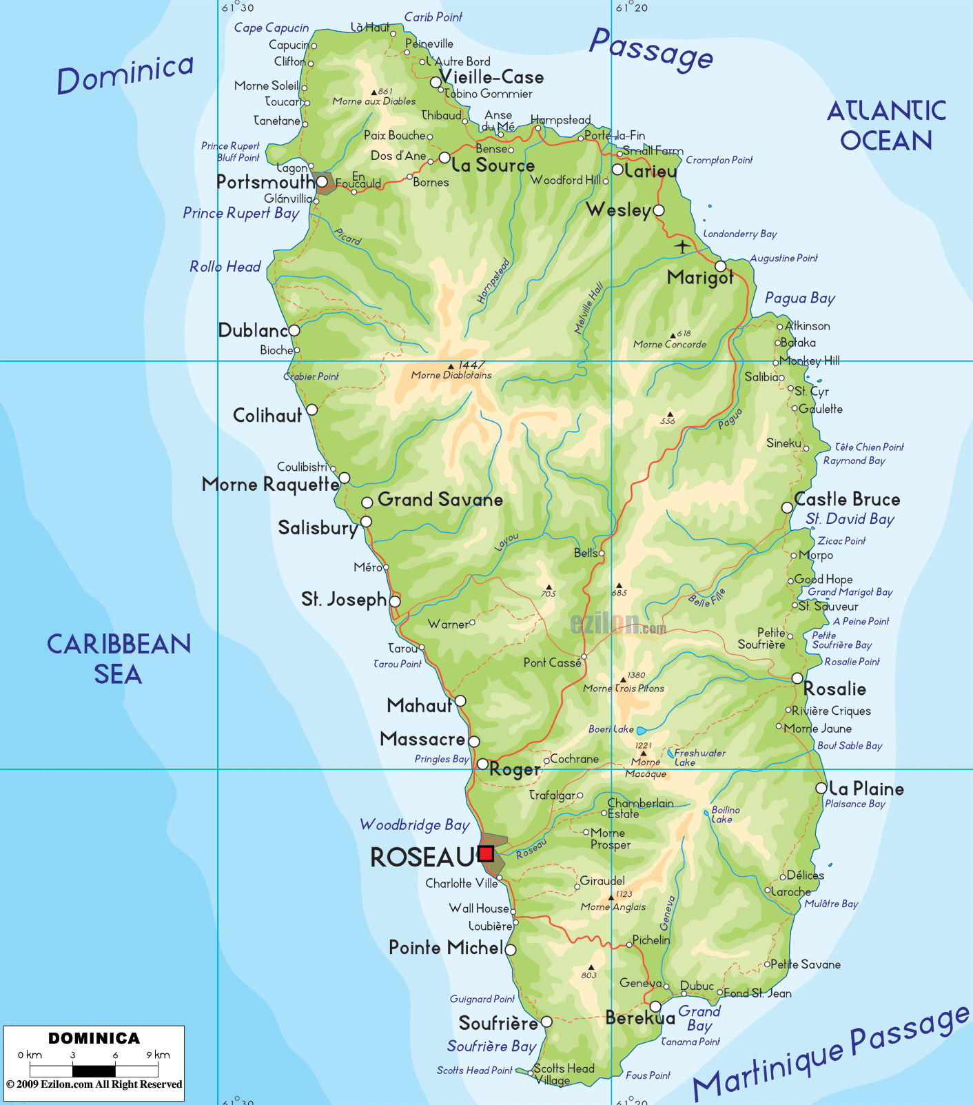 Physical Map Of Dominica Ezilon Maps