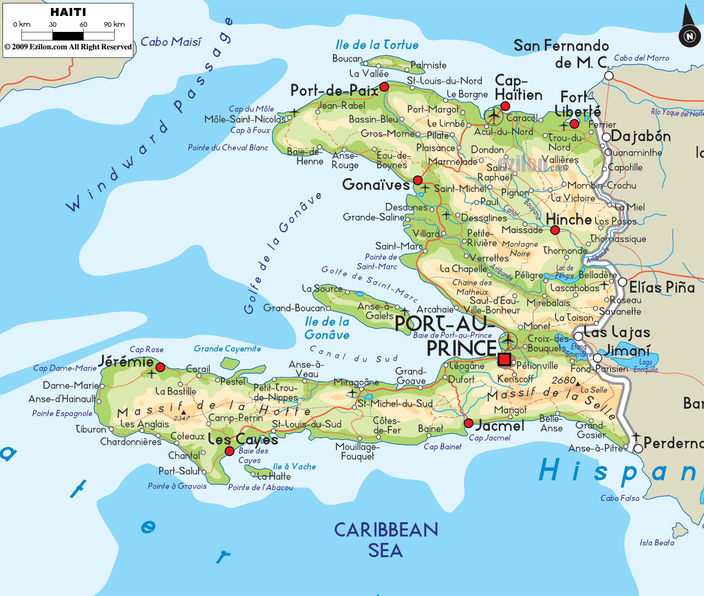 Physical Map of Haiti - Ezilon Maps