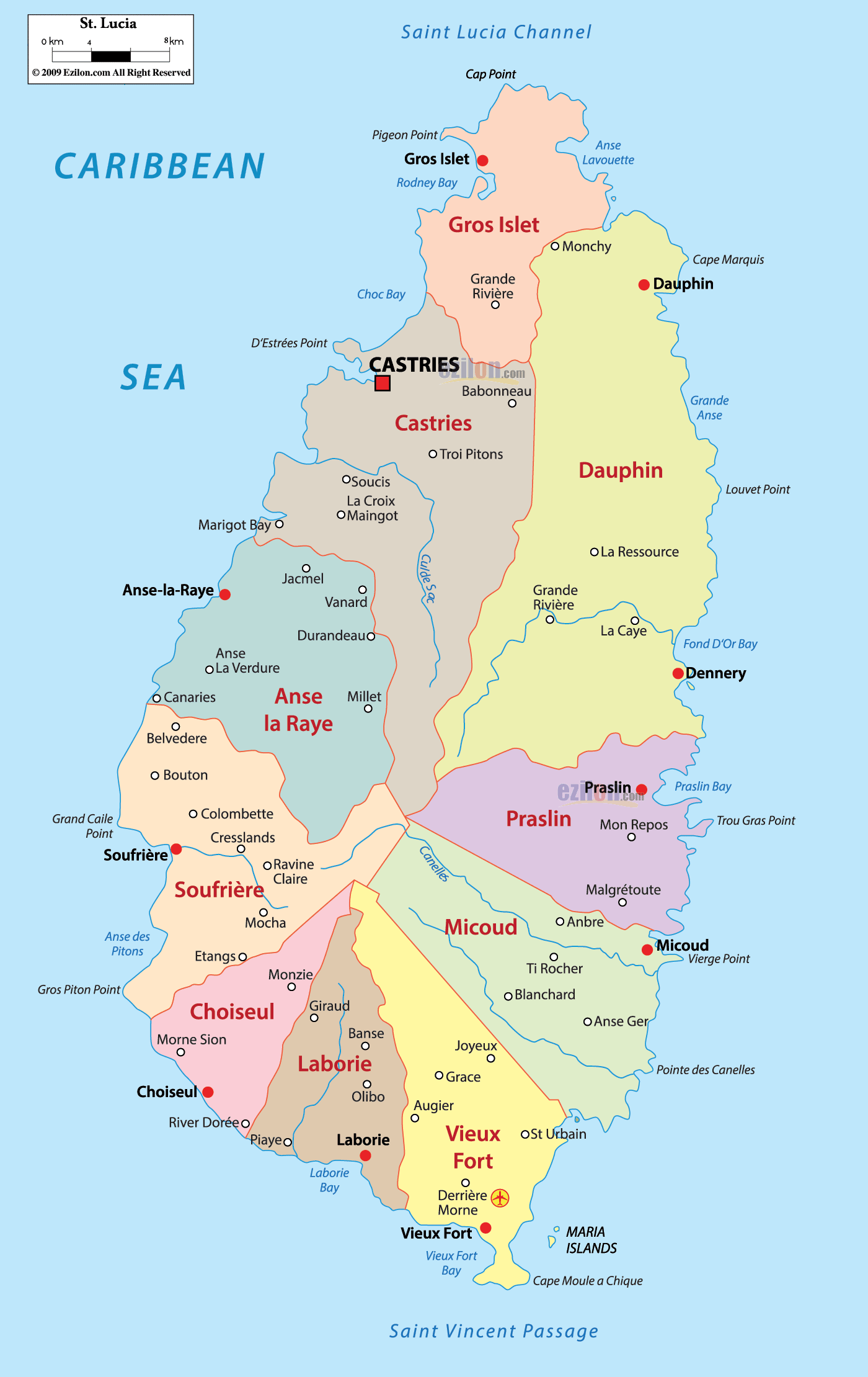 map of st lucia Detailed Political Map Of Saint Lucia Ezilon Maps