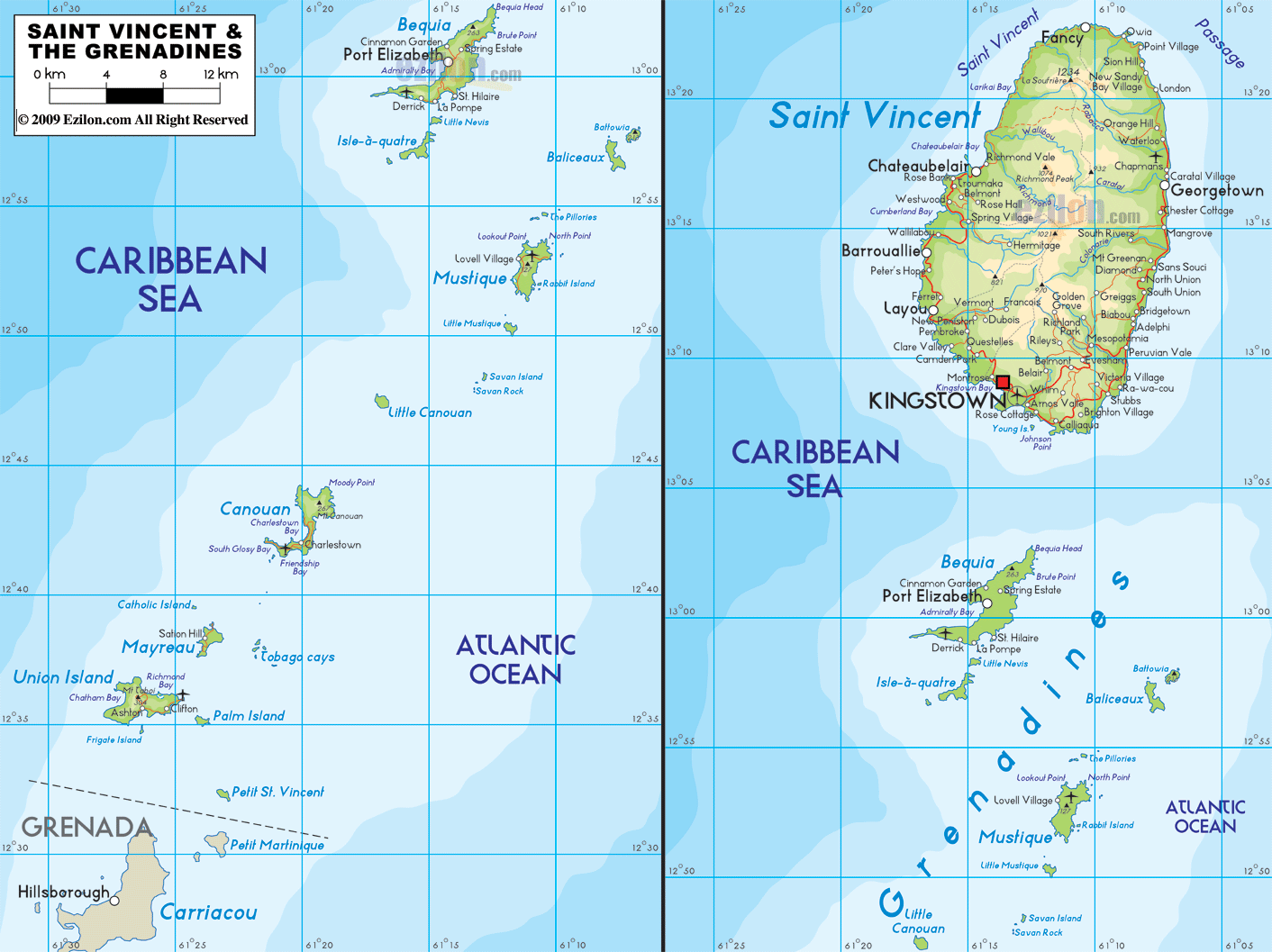st vincents map Physical Map Of Saint Vincent And The Grenadines Ezilon Maps
