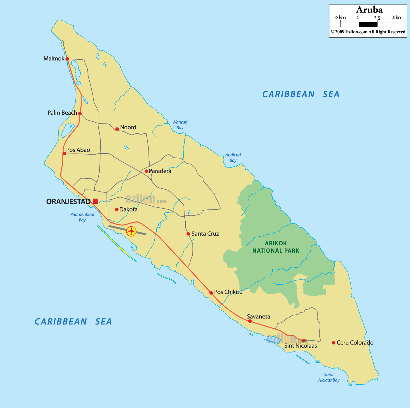 Detailed Political Map of Aruba - Ezilon Maps