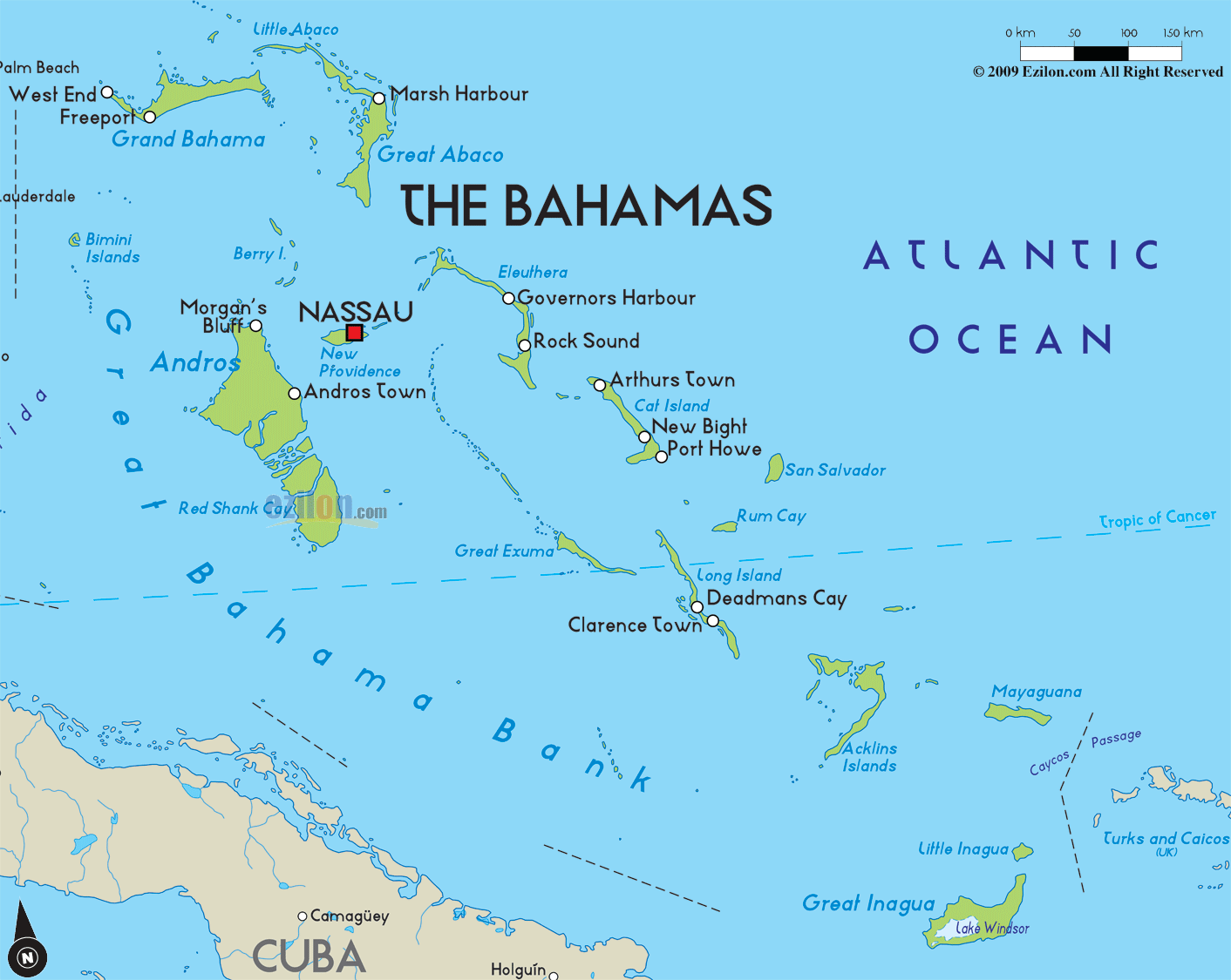 The Bahamas Map Atlantic Ocean 