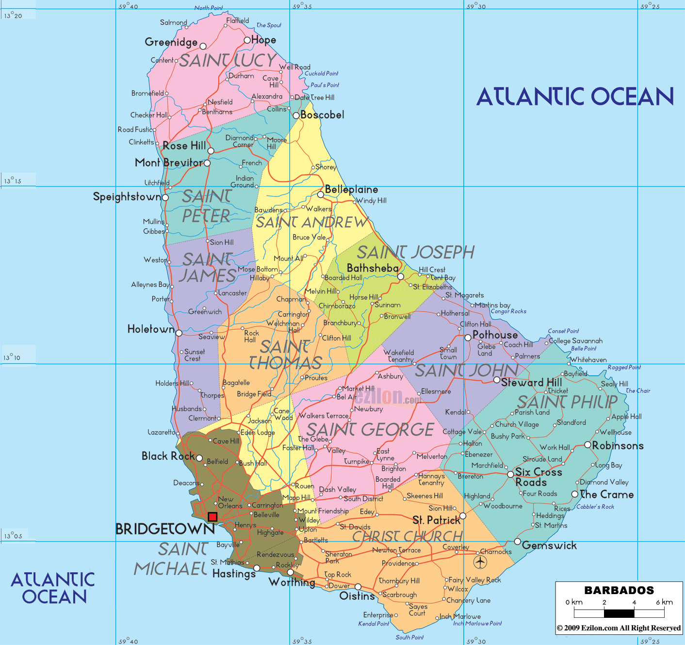 Barbados On Map In Atlantic Ocean 
