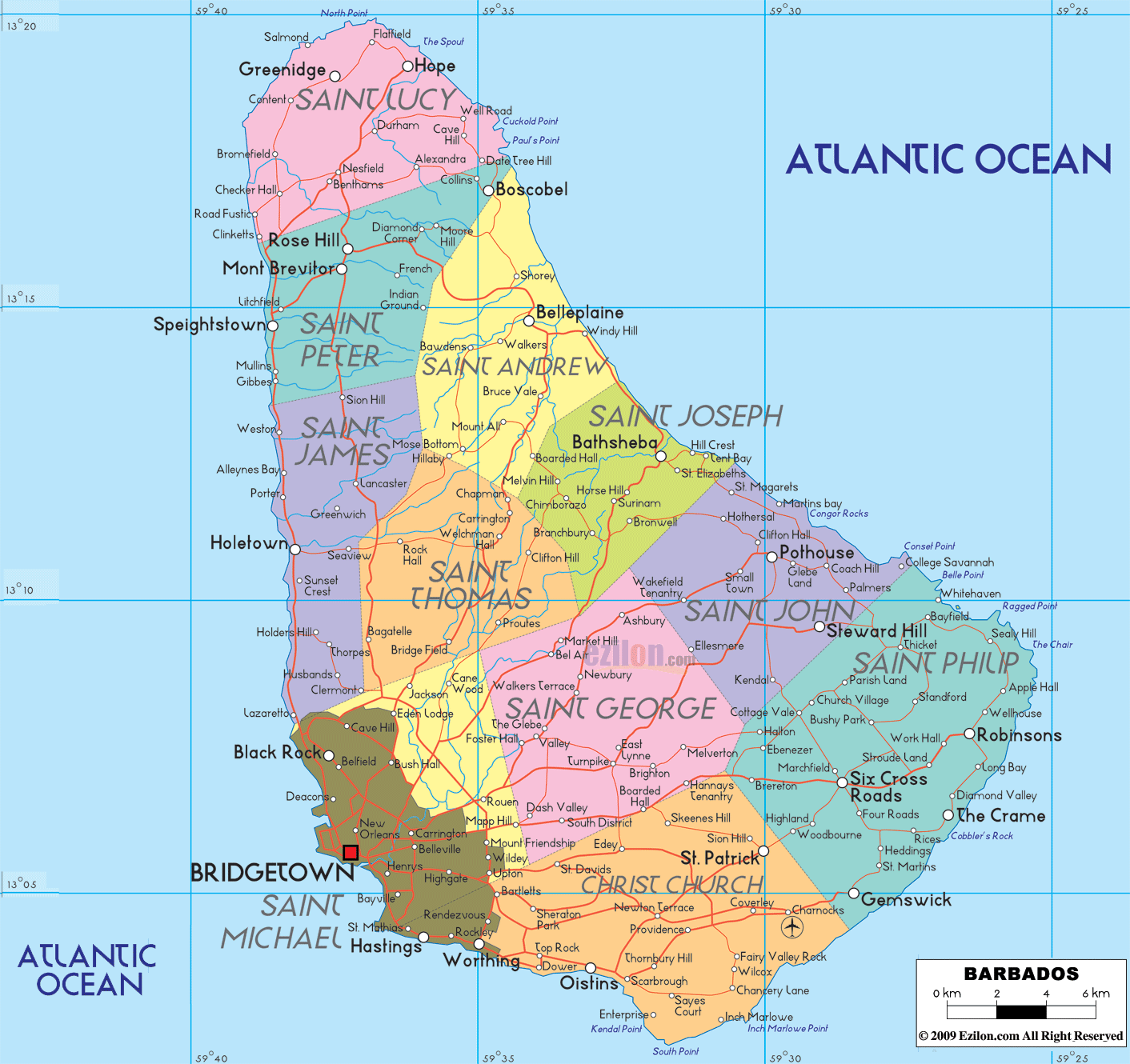 Map Of Barbados Parishes Capital Bridgetown Major Towns Borders Map Of Barbados Parishes Capital Bridgetown Major Towns Borders