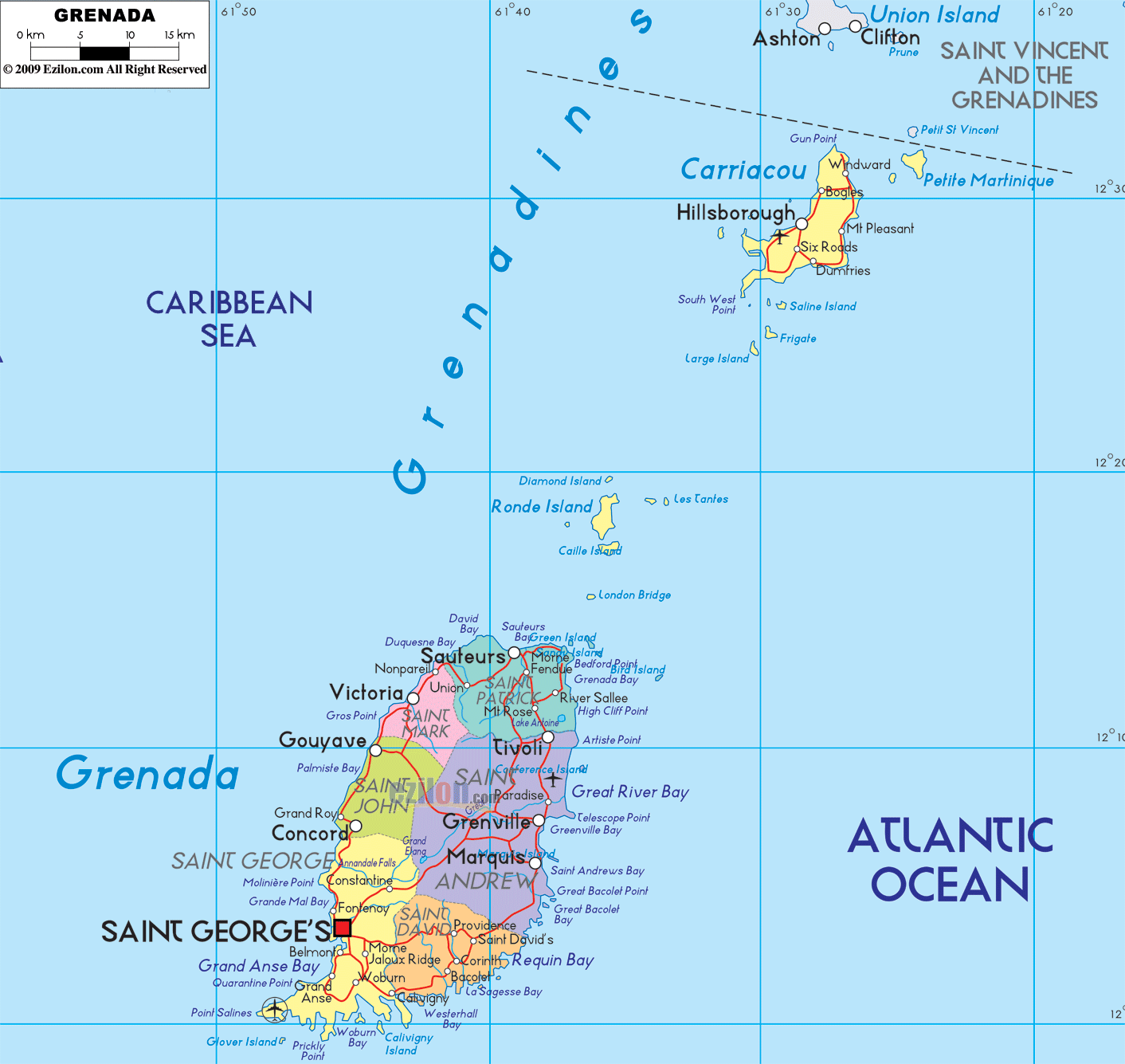 Political Map of Grenada - Ezilon Maps