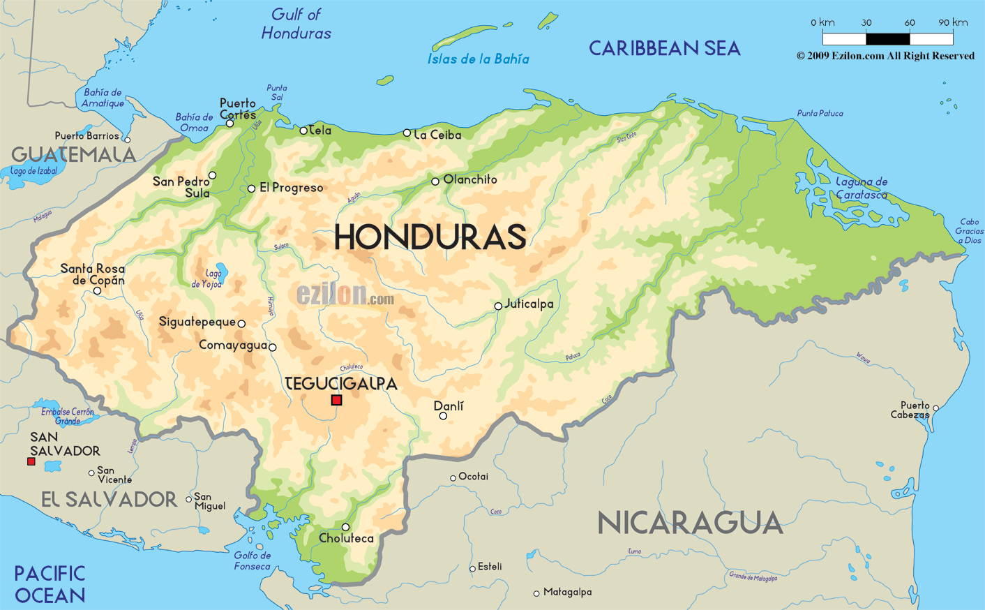 Map of Honduras and Honduras Map
