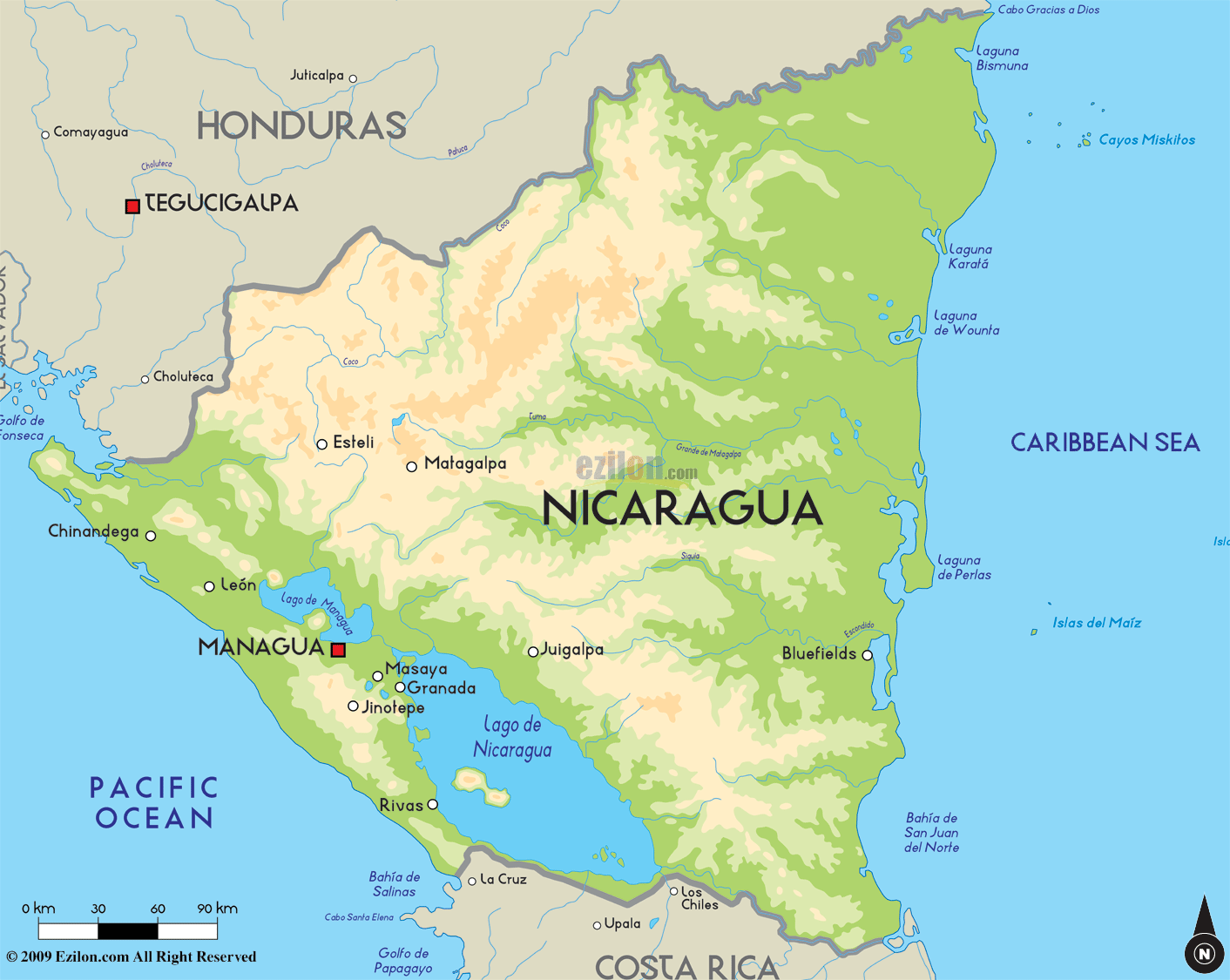 Map of Nicaragua and Nicaragua Map