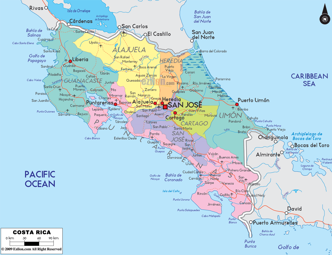 costa rica map travel