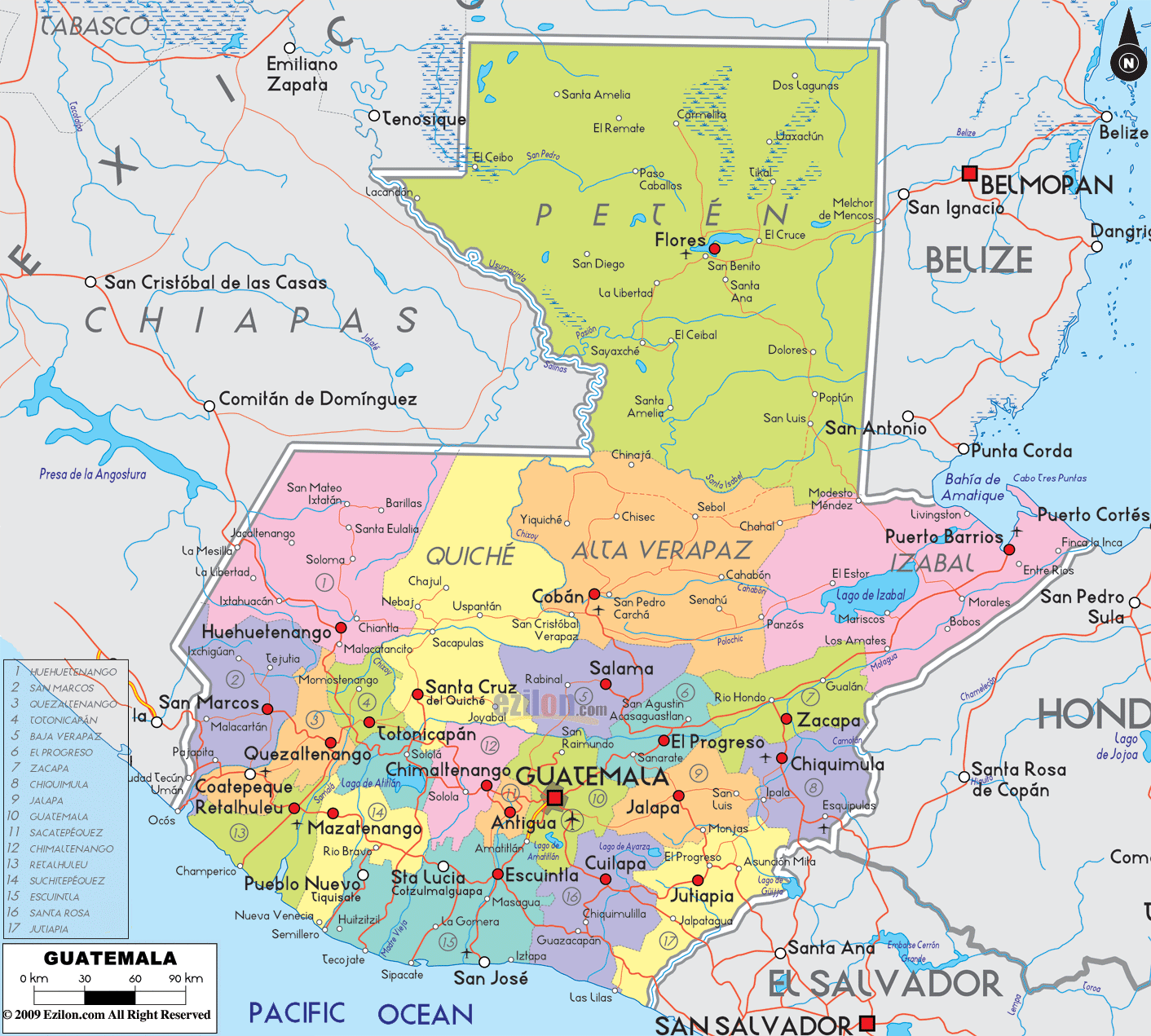 Detailed Political Map of Guatemala - Ezilon Maps