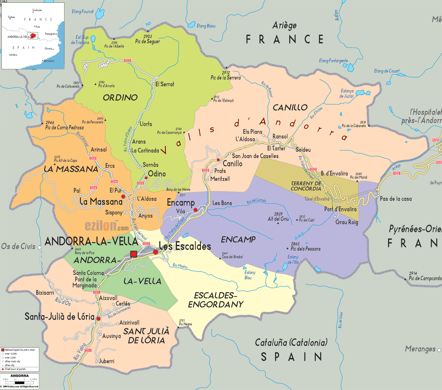 Detailed Political Map Of Andorra Ezilon Maps