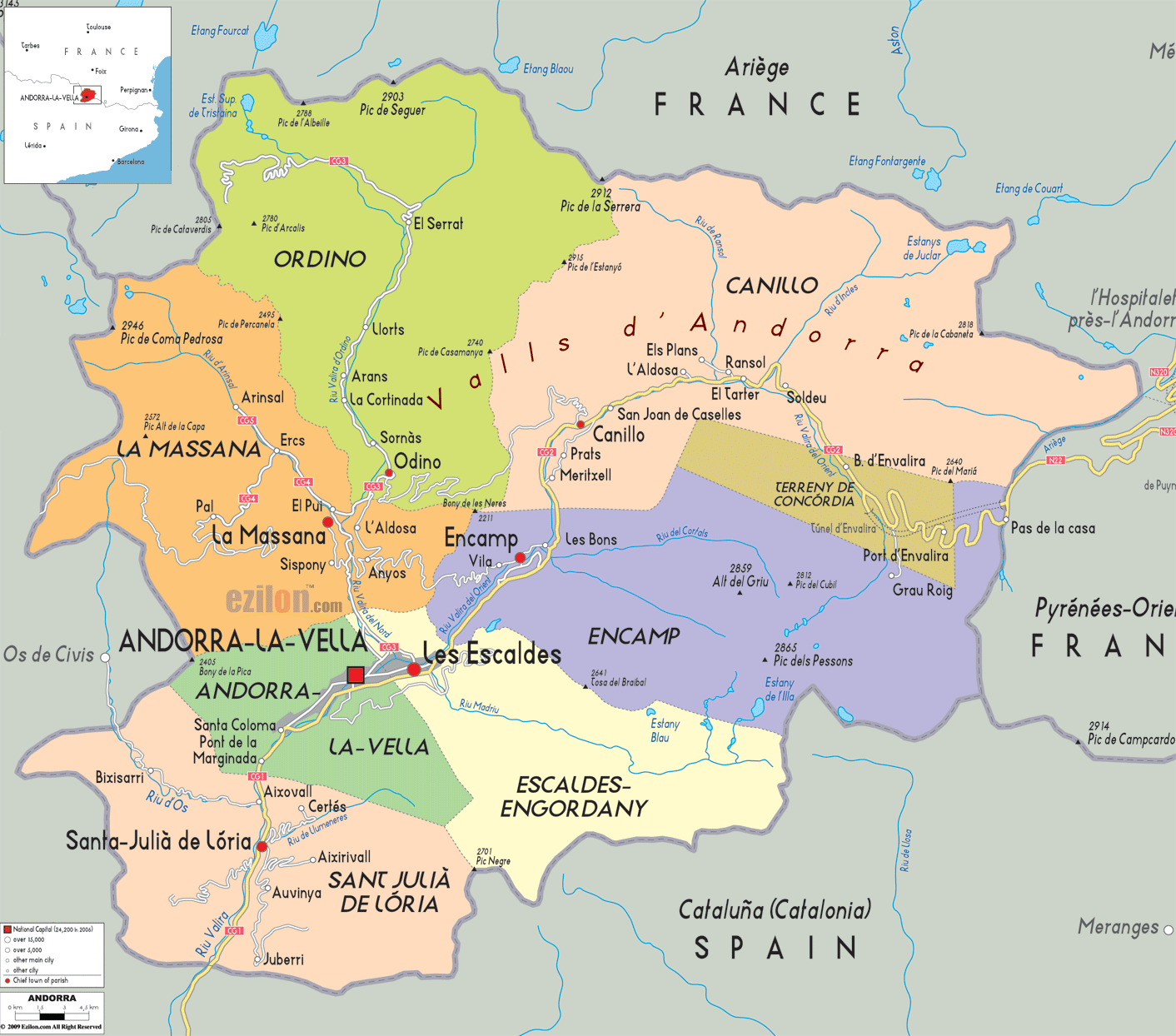 Detailed Political Map Of Andorra Ezilon Maps Detailed Political Map Of Andorra Ezilon Maps