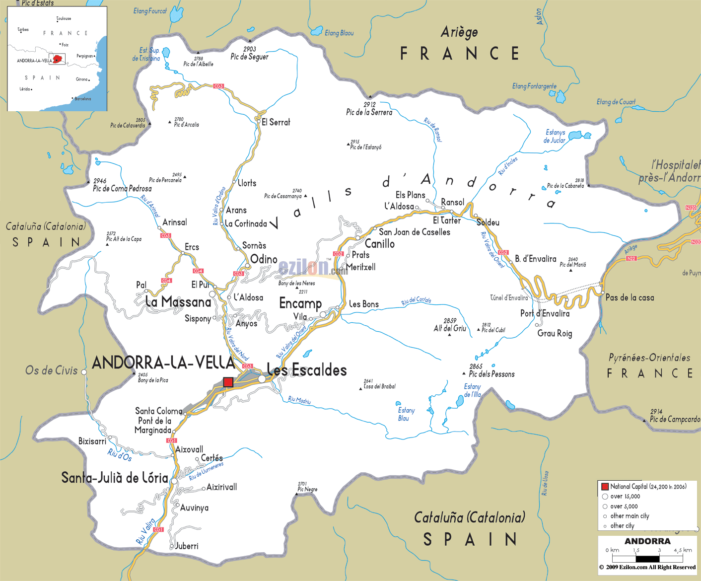 Detailed Clear Large Map of Andorra - Ezilon Maps
