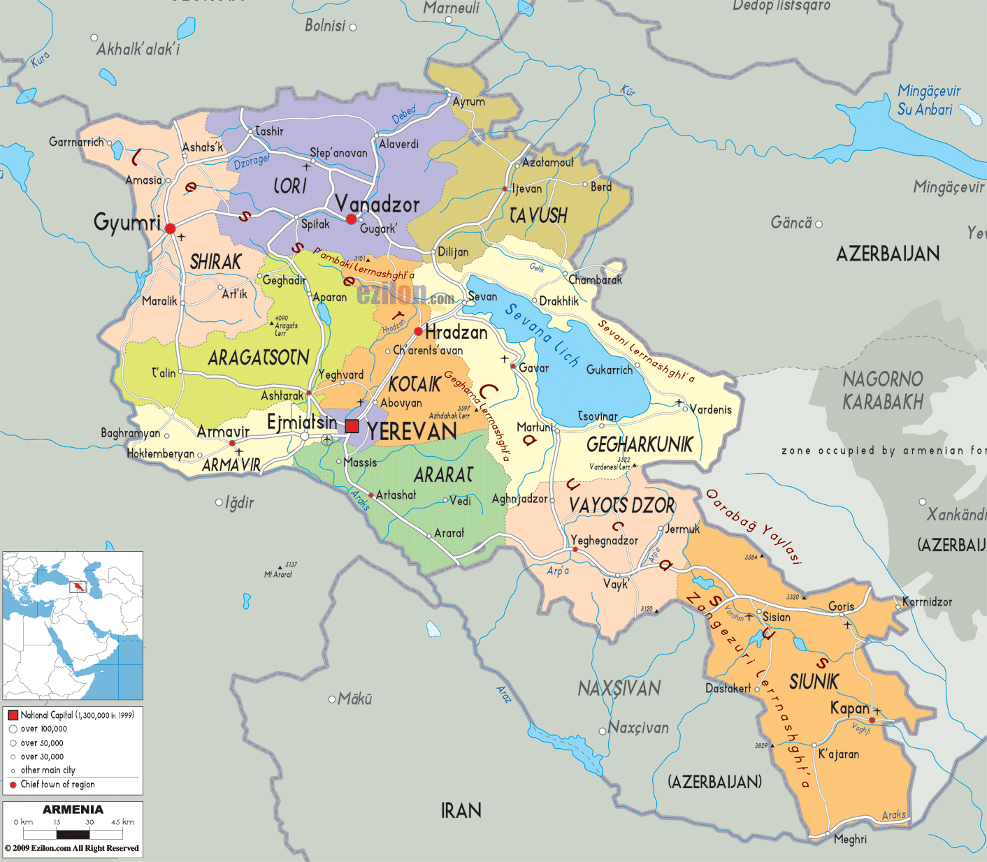 Armenia Physical Map - A Learning Family