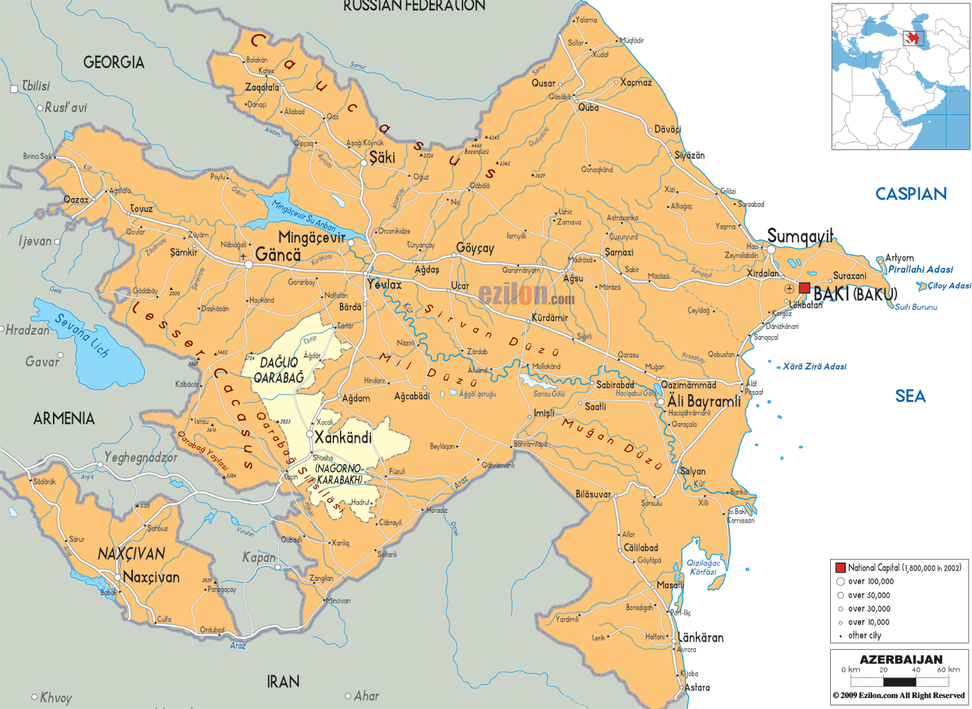 Detailed Political Map of Azerbaijan - Ezilon Maps