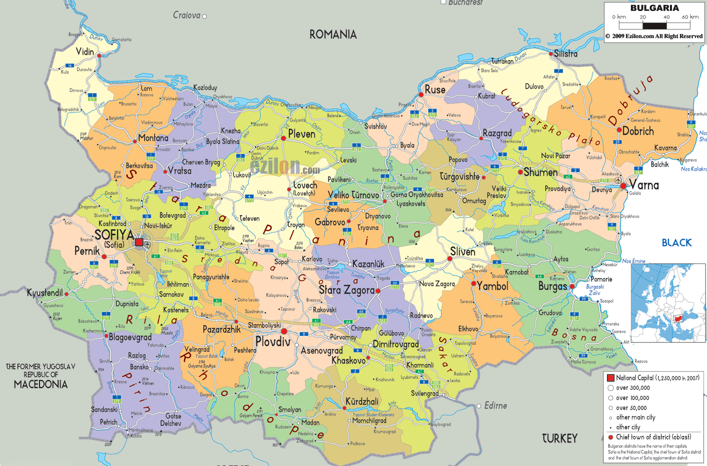 Detailed Political Map of Bulgaria - Ezilon Maps