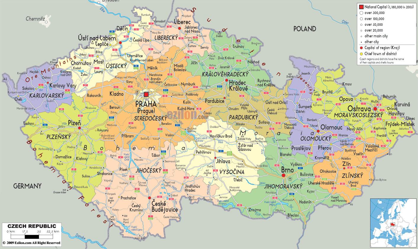 Detailed Political Map of Czech Republic - Ezilon Maps