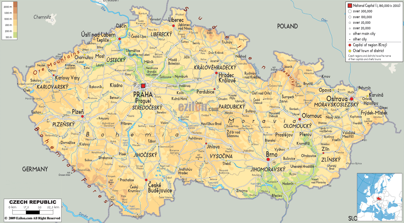 Czechy Mapa Fizyczna